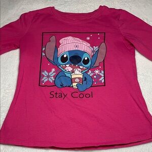 Disney Pink Girls' Stitch 'Stay Cool' Graphic Long Sleeve Tee